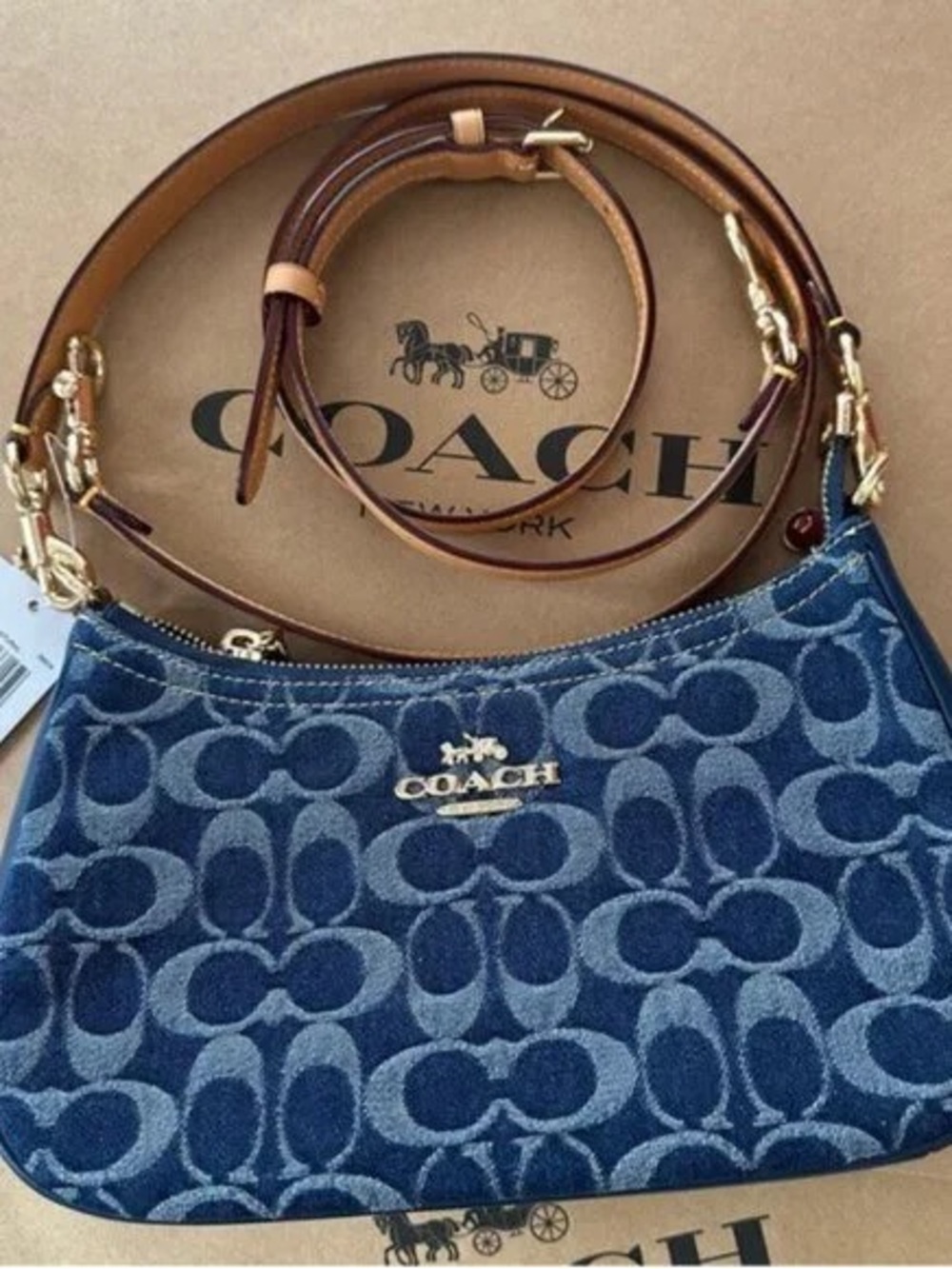 Coach Teri Shoulder Bag In Signature Denim Cherry crossbody